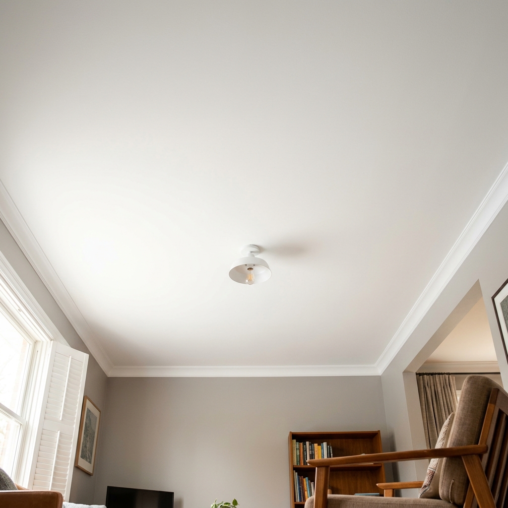 Smooth skim-coated and freshly painted ceiling after popcorn removal by Apex Painting Solutions